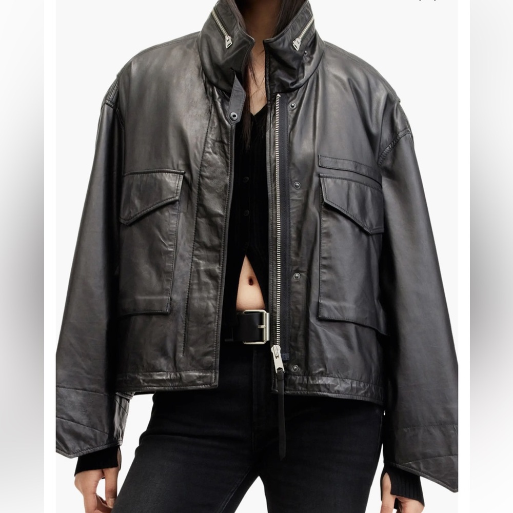 All Saints Black Leather Clay Jacket